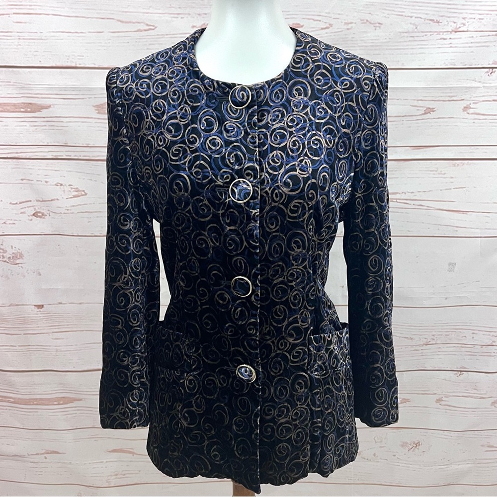 Vintage Hanabishi Couture Ginza Tokyo Japan Abstract Velvet Velour Blazer